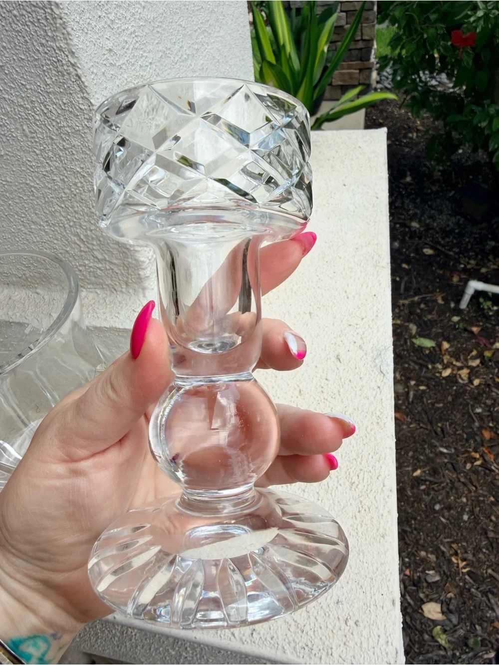 Vintage Cut Crystal Hurricane Vase Candle Holder Clear Heavy Glass 12